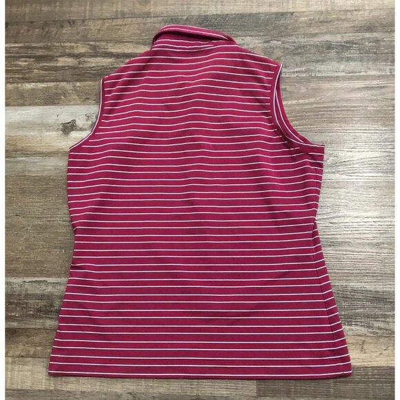 Nike Golf Dri-FIT Sleeveless Polo Shirt Womens Medium Cranberry Red Striped - Picture 3 of 5